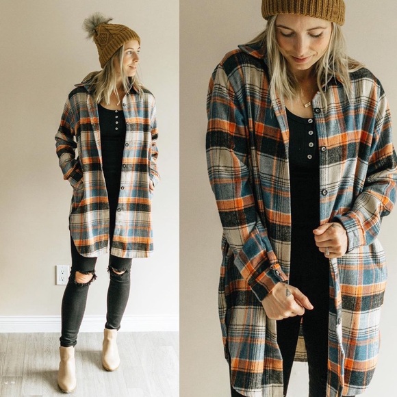 Adora blue and orange Plaid Shacket - Picture 2 of 4